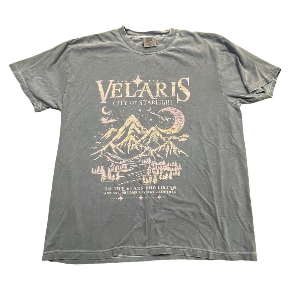 Velaris City of Starlight T Shirt Women L Gray Fantasy Mountains Graphic Tee
